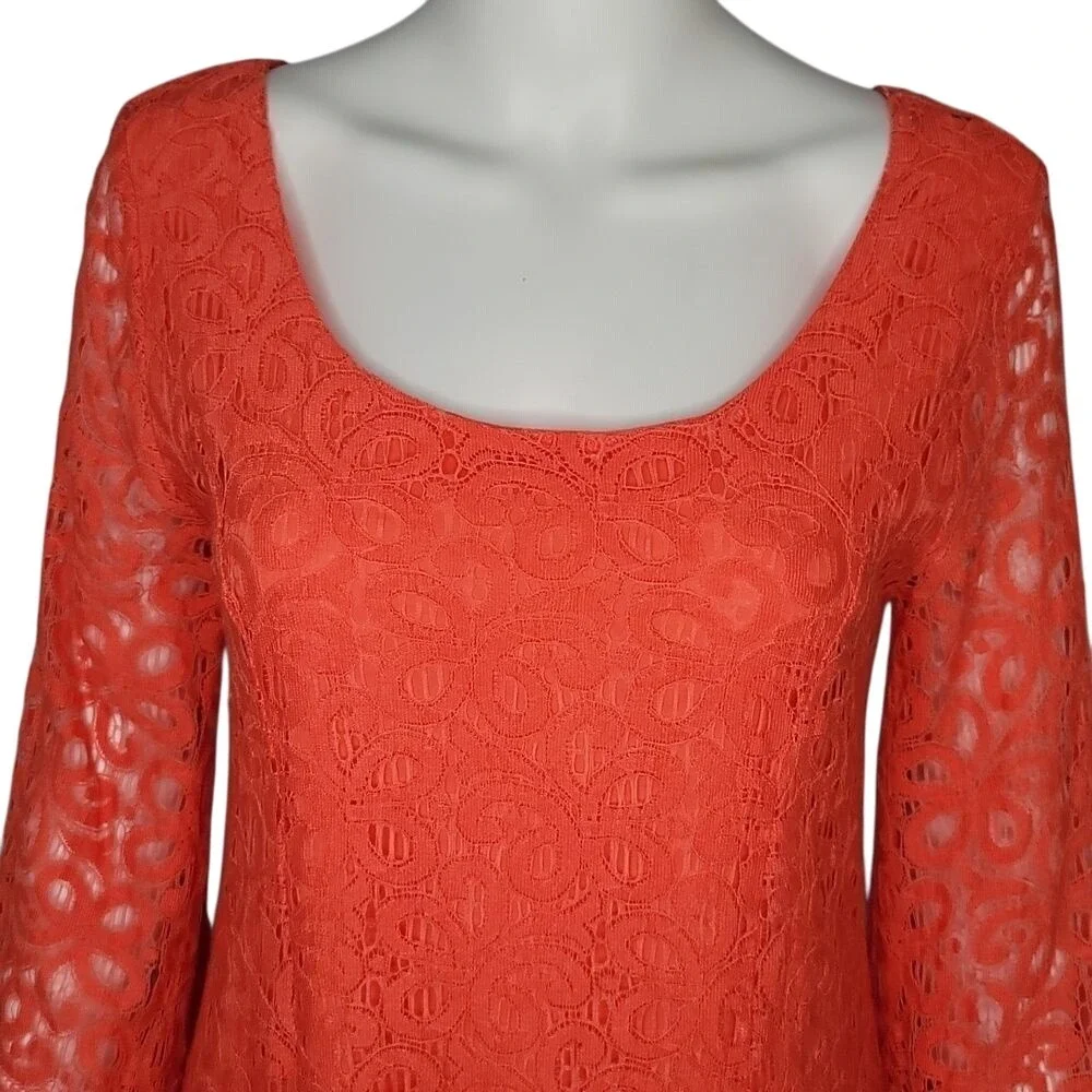 Umgee Orange Lace Long Bell Sleeve Dress‎